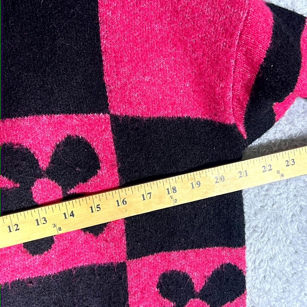 Zara Sweater Womens Small Pink Black Stretch Checkered Long Sleeve Crewneck - Picture 6 of 8